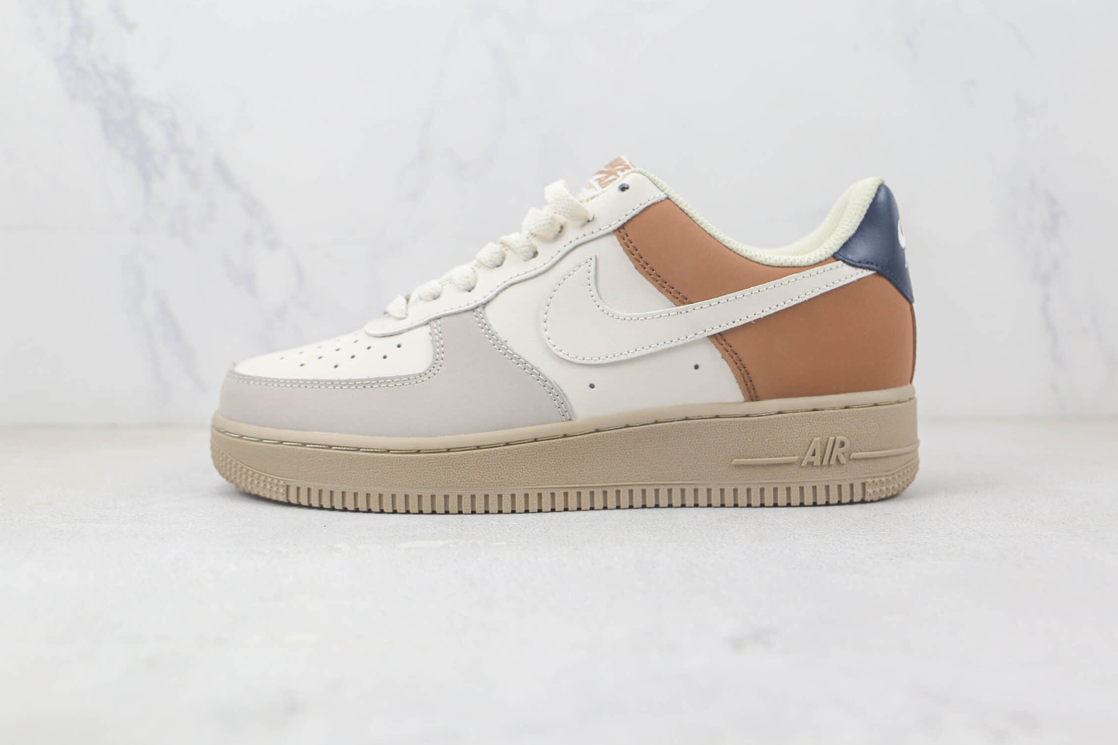 Nike Air Force 1 07 Low White Navy Blue Brown Shoes BS8871-107 - Stylish Sneakers for Men