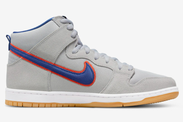 Nike SB Dunk High 'New York Mets' Cloud Grey/Rush Blue-Team Orange-White DH7155-001 | Authentic Nikes for Mets Fans