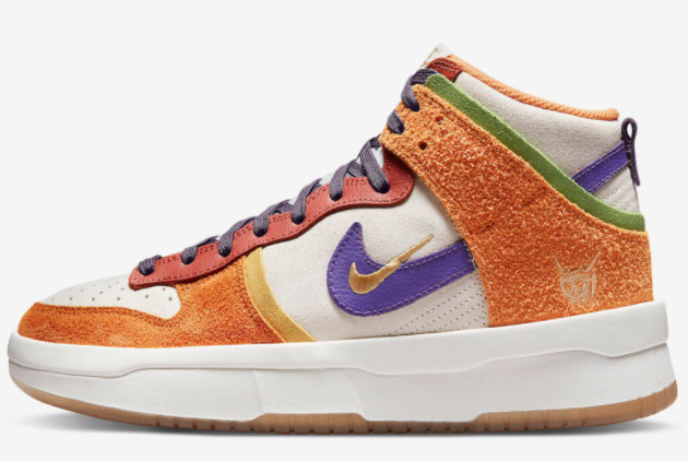 Nike Dunk High Up 'Setsubun' Sail/Harvest Moon-Hot Curry-Canyon Purple DQ5012-133 - Shop now for the trendy limited edition Dunk High Up sneakers!